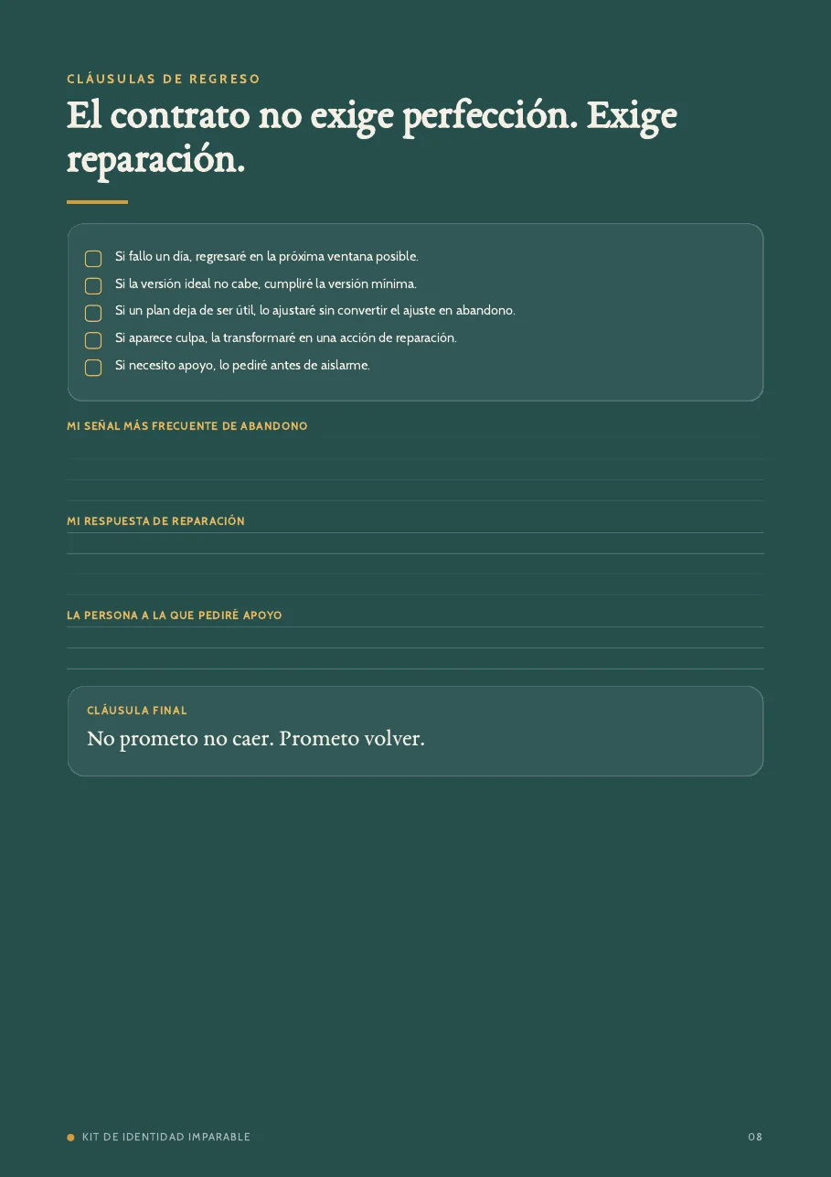 Página interior del Kit de Identidad Imparable